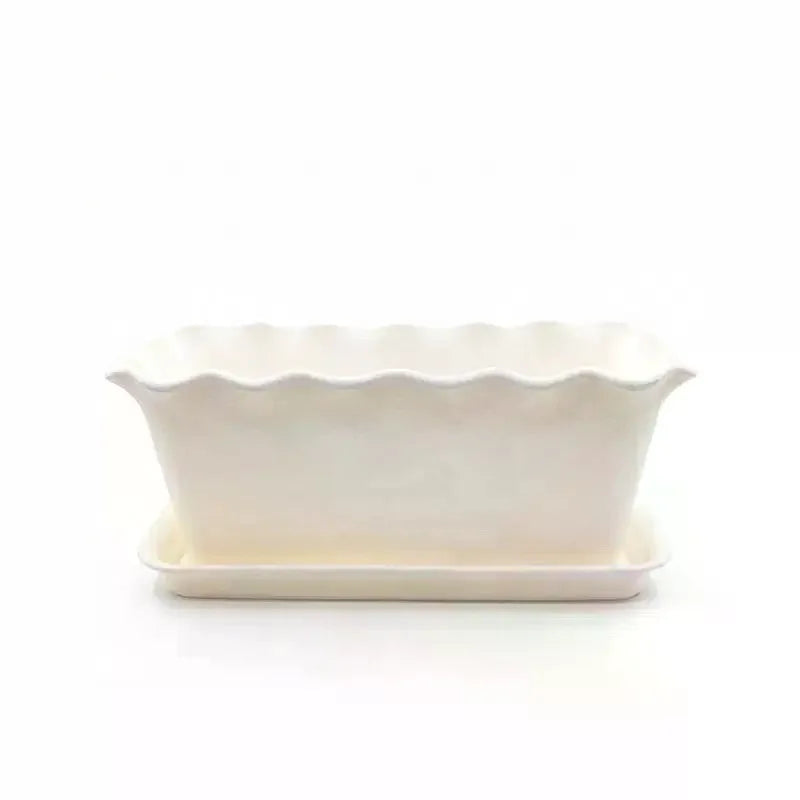 Cream Rectangular Planter with Saucer – UV-Resistant PP, Set of 2