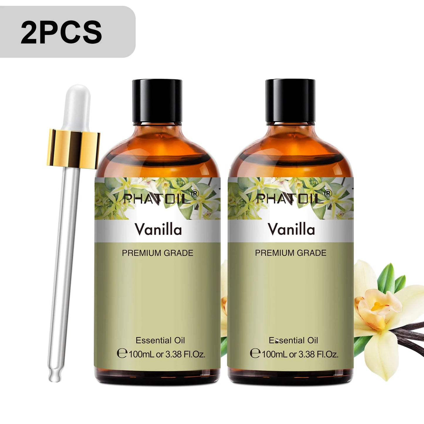 PHATOIL 2pcs/1pcs Lavender Aromatherapy Essential Oil For Diffuser,Candle Making-100ml Eucalyptus Jasmine Vanilla Cinnamon Oils Peaceful Pleasures Health and Wellness 2pcs Vanilla 100ml