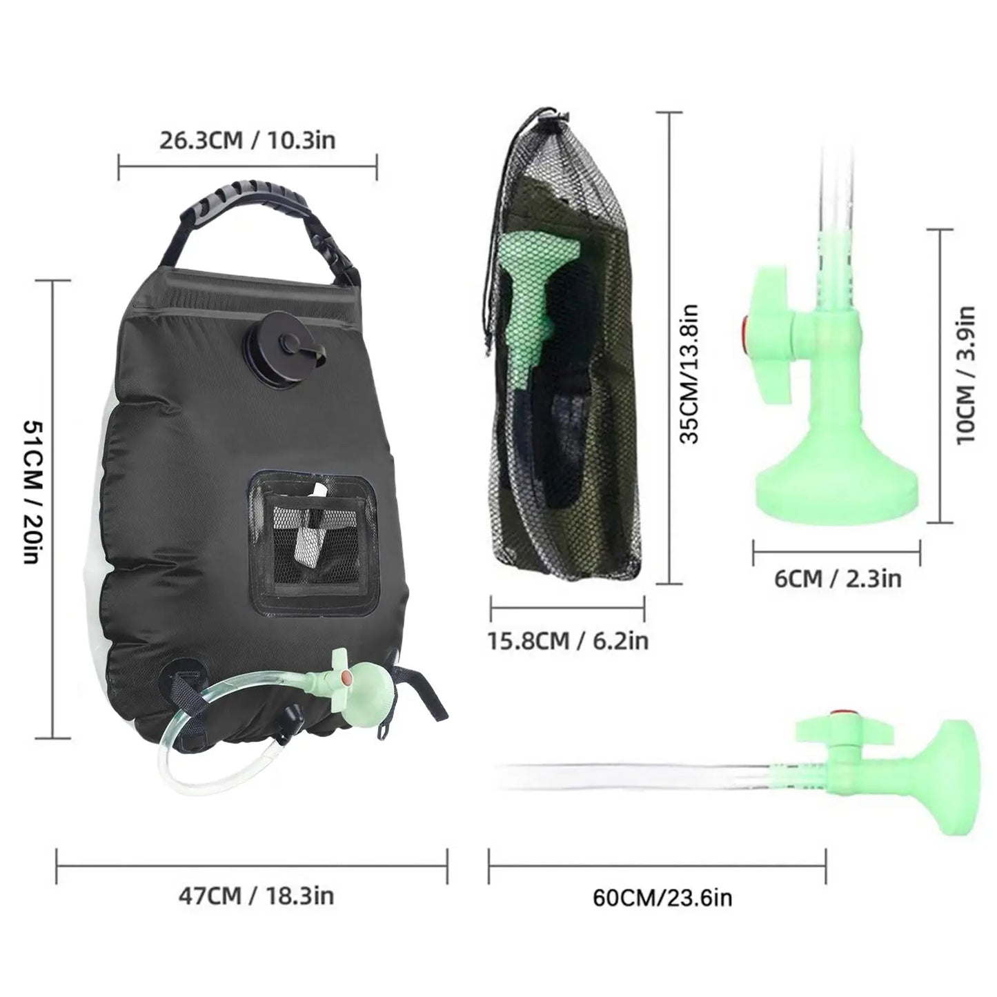 5-Gallon Solar Camping Shower Bag with Shower Head & Hose