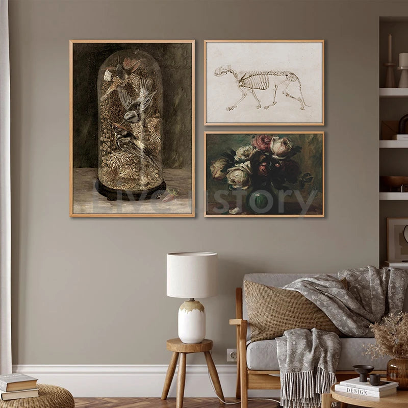 Moody Victorian Paintings Prints Vintage Dark Academia Aesthetic Decor Floral Poster Skeleton Canvas Painting Gallery Wall De Peaceful Pleasures Health and Wellness