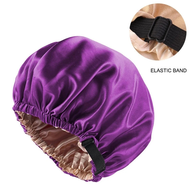 New Satin Hair Cap for Sleeping Invisible Flat Imitation Silk Round Haircare Women Headwear Ceremony Adjusting Button Night Hat Peaceful Pleasures Health and Wellness plum