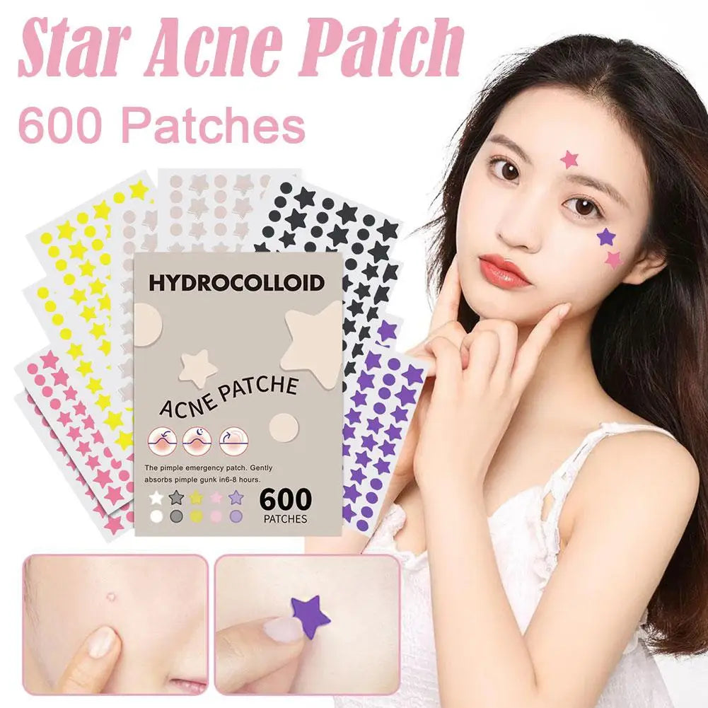 Jaysuing 600-Count Colorful Star Hydrocolloid Acne Patches – Large 12x9cm Sheet, Cute Star-Shaped Invisible Zit Cover Stickers Peaceful Pleasures Health and Wellness