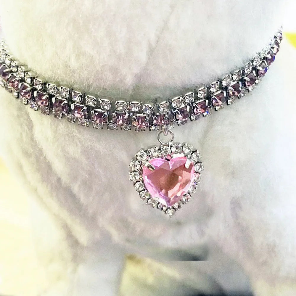 Kitten Diamante Collar Necklace for Cat Rhinestone Cute Bling Puppy Doggy Crystal Pendant Diamond Collar Pet Accessories Collar Peaceful Pleasures Health and Wellness pink L