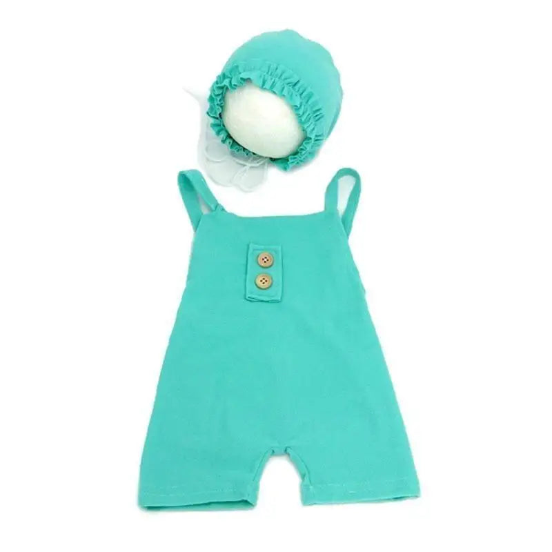 Newborn Photography Outfit – Baby Overalls & Hat Set 0–6M