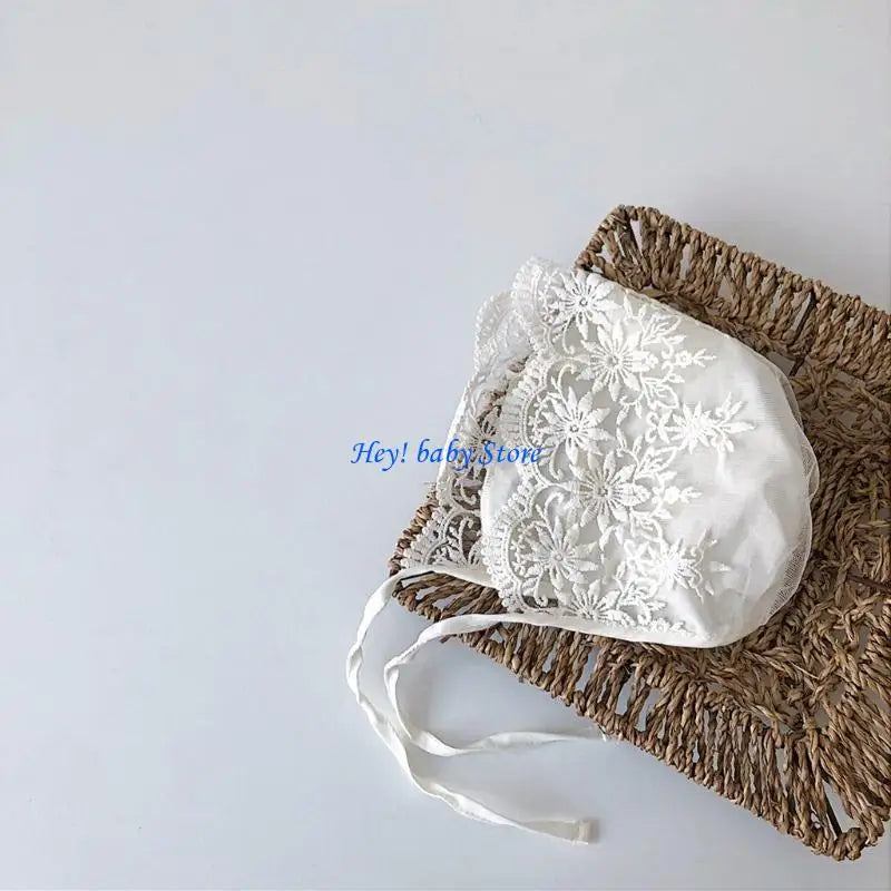 Newborn Baby Lace Flower Bonnet Hat | Soft Cotton Sunhat 0–6M