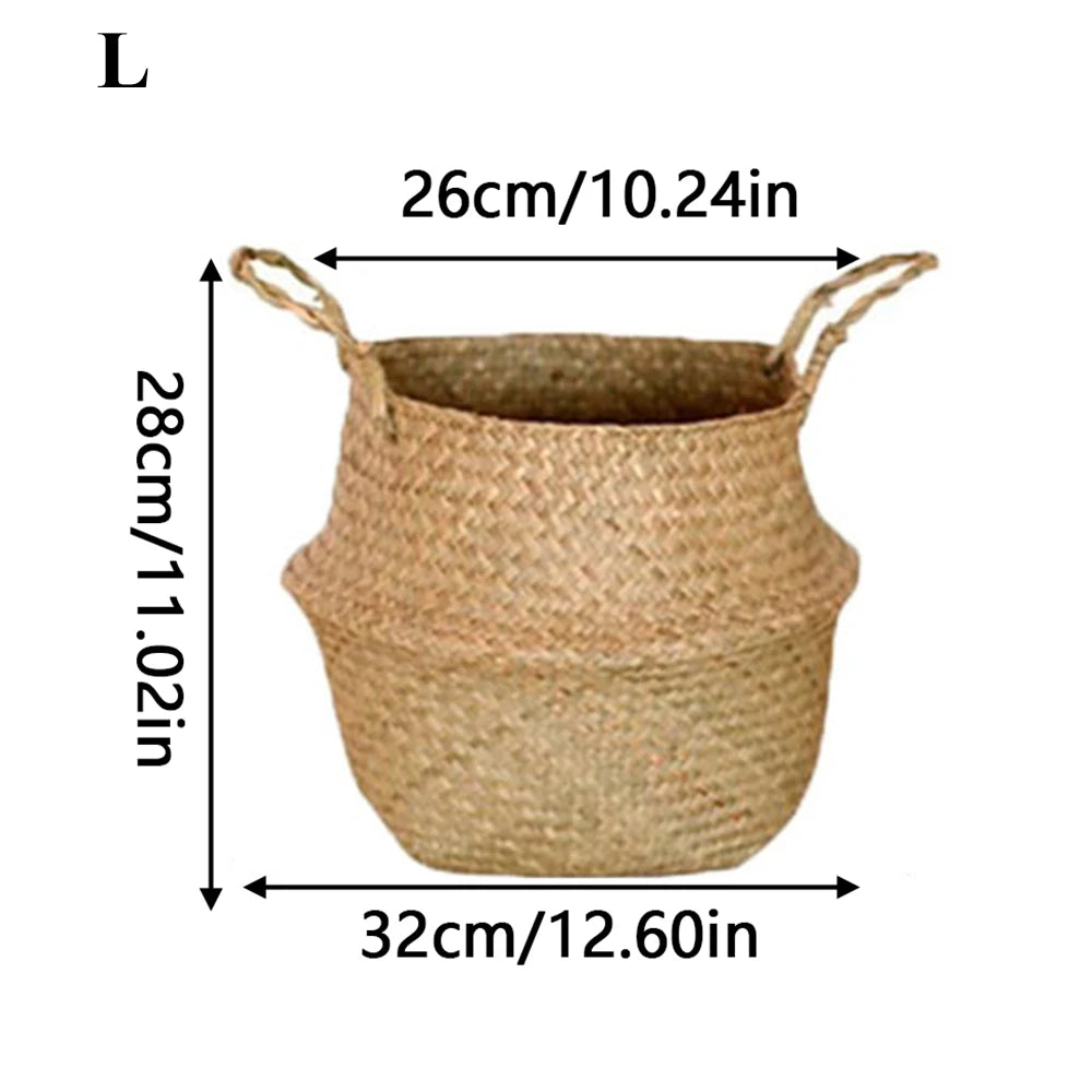 Handwoven Seagrass Plant Basket with Handles | Home Decor