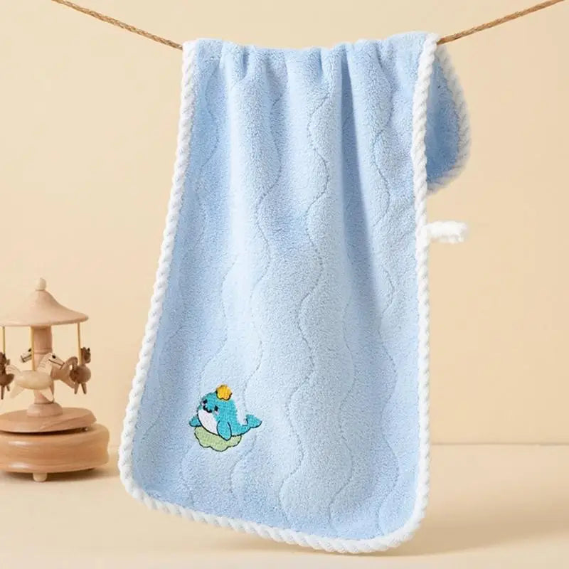 Kids Coral Fleece Washcloth | Animal Embroidery Quick-Dry Towel