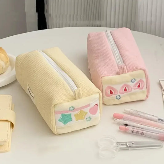 Corduroy Embroidery Pencil Case – Large Capacity Stationery Bag Pencil Case Oasis Select