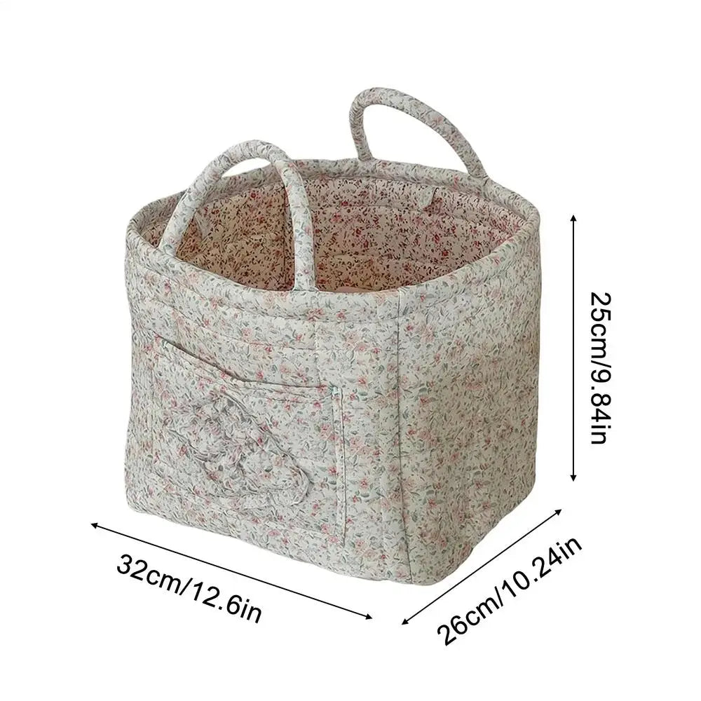 Boho Floral Quilted Storage Basket – Foldable Fabric Organizer