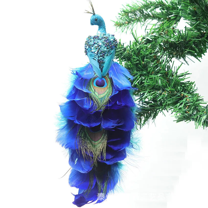 Christmas Decorations Faux Glitter Blue Peacock Ornaments With Tail Feather For Christmas Tree Decorations Garden Decor Yard Peaceful Pleasures Health and Wellness