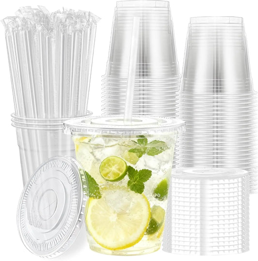 12oz Clear Plastic Cups with Lids and Straws PET Clear Cup for Cocktail Ice Coffee and Cold Beverage Smoothie and Party Cups Peaceful Pleasures Health and Wellness 12OZ 30pcs