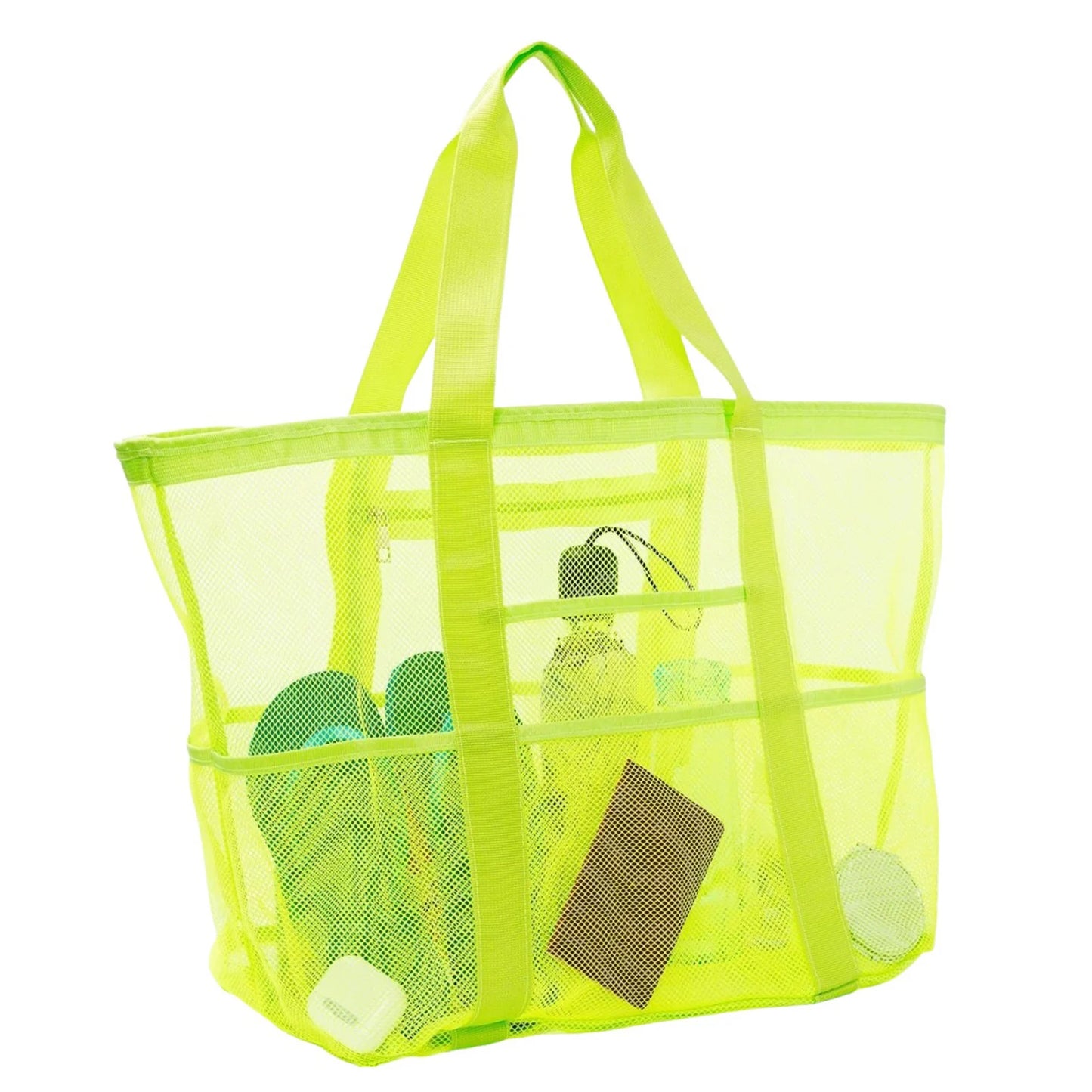 Mesh Beach Bags Beach Tote Bag With Multi Pockets Large Capacity Travel Tote Handbag Swim Pool Bag Multifunctional Storage Bag Peaceful Pleasures Health and Wellness Big Green