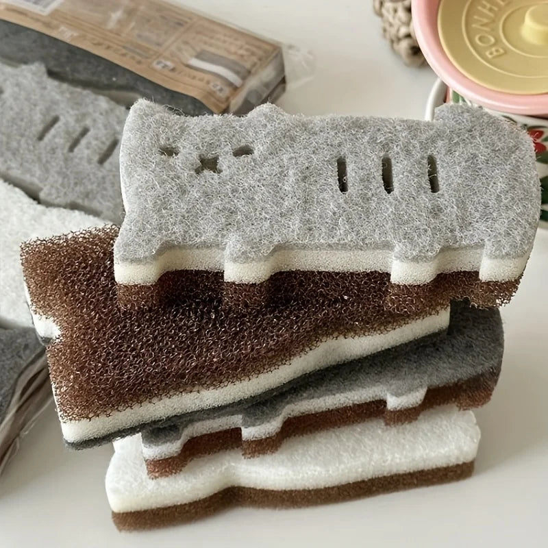 4-Pack Cute Cat Kitchen Sponge Set | Microfiber Dishwashing