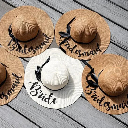 Bride Floppy Straw Sun Hat | Bachelorette & Bridal Shower Gift Bridal Party Hat Peaceful Pleasures Health and Wellness