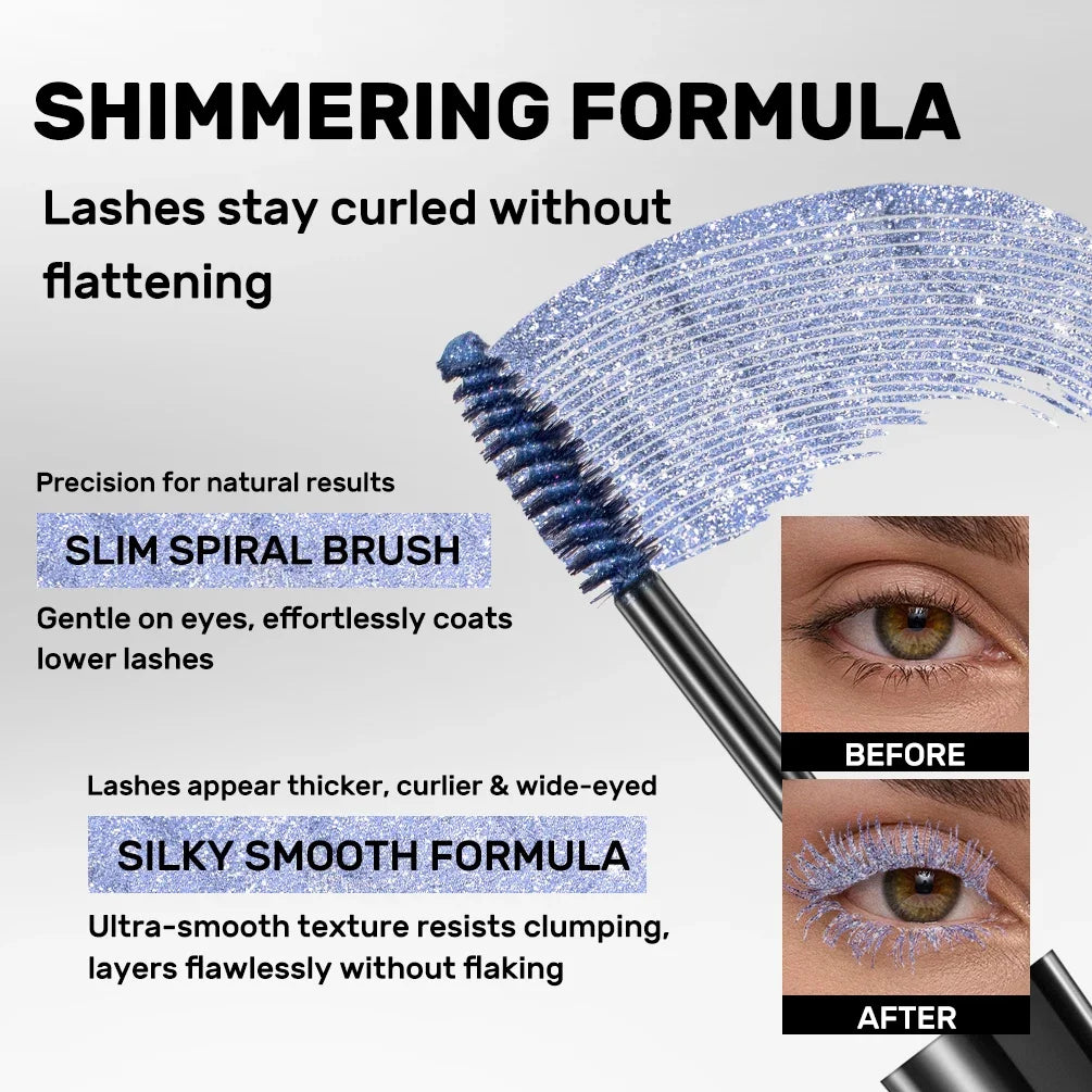QIBEST 5 Colors Diamond Glitter Mascara Long Lasting Makeup 3D Volume Eyelashes Curling Shimmer Mascara Charming Eye Lash Tools Peaceful Pleasures Health and Wellness