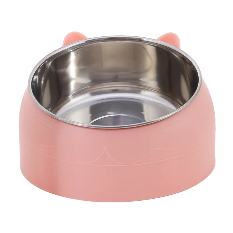 Cat Dog Bowl 15 Degrees Tilted Stainless Steel Cat Bowl Safeguard Neck Puppy Cats Feeder Non-slip Crashworthiness Pet Bowl Peaceful Pleasures Health and Wellness Pink 400ml