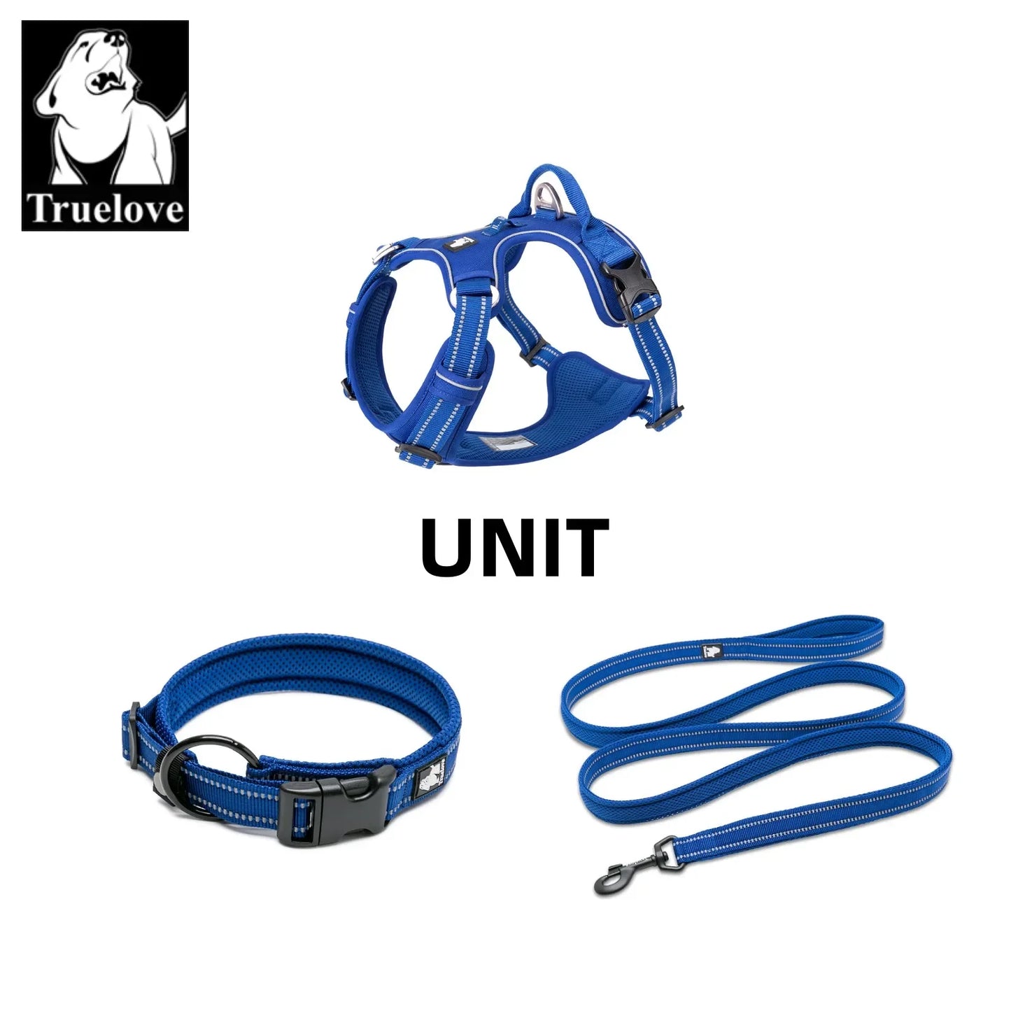 Truelove No-Pull Reflective Dog Harness Leash Collar Set Peaceful Pleasures Health and Wellness Royal Blue XS-LeashLength110CM China Mainland