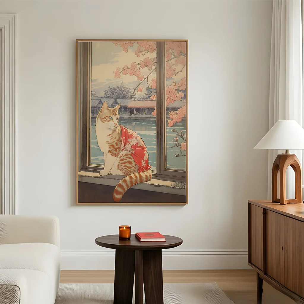 Vintage Animal Wall Art, Japanese Ukiyo-e Cherry Blossom Canvas Painting, Aesthetic Poster Print for Bedroom Living Room Decor Peaceful Pleasures Health and Wellness