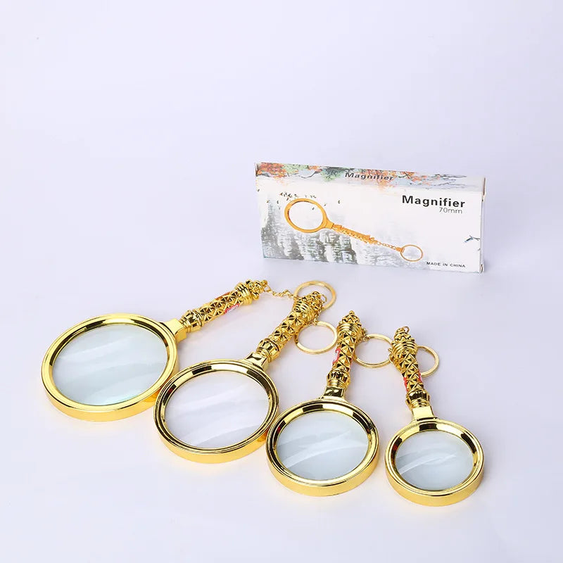 High Magnification Full Gold Gift Magnifying Glass Handle Reading Loupe Can Be Attached and Detached with Keychain Function Peaceful Pleasures Health and Wellness