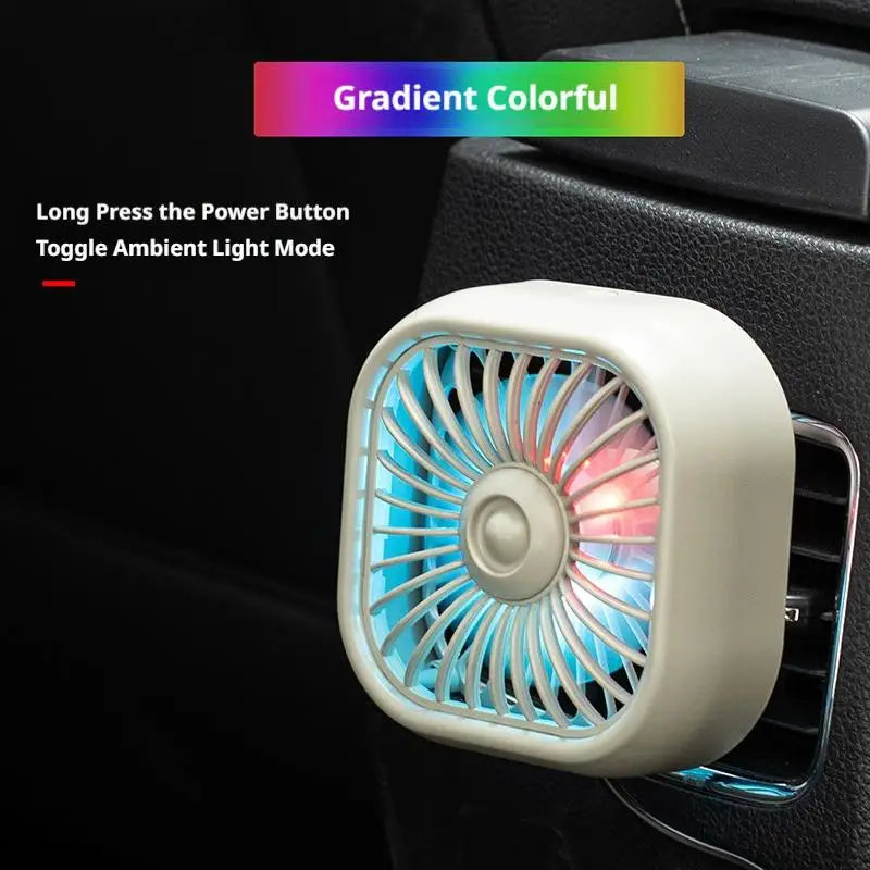 Universal Auto Air Outlet Fan Mini USB Powered With LED Mood Light 360 Adjustable Swivel Clip On Vent Quiet Portable Fan Peaceful Pleasures Health and Wellness