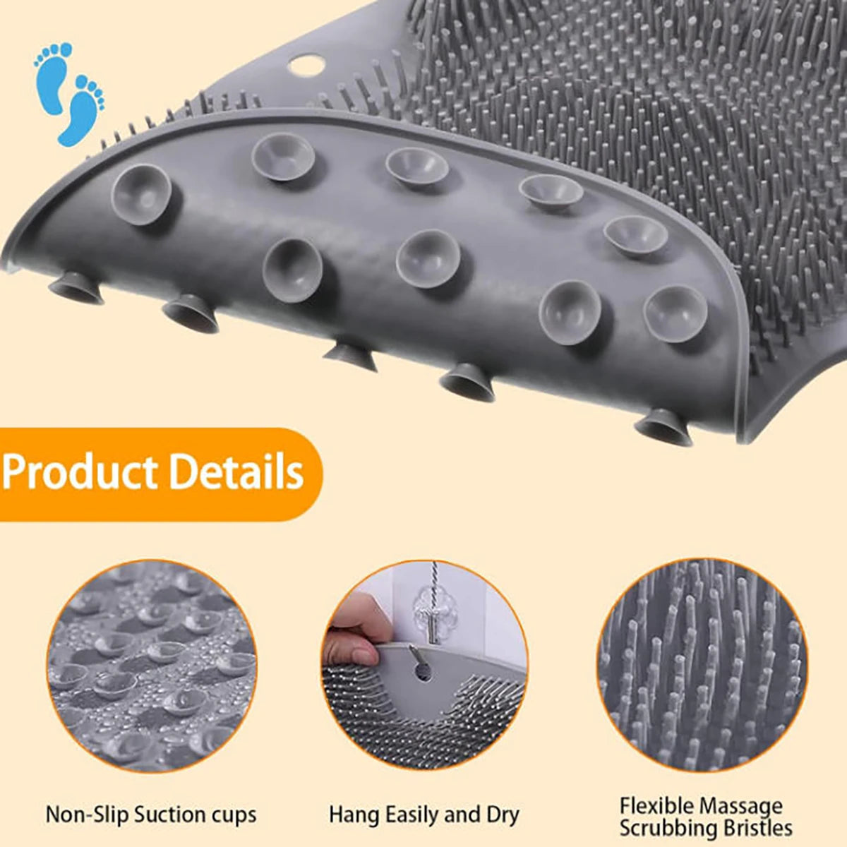 Shower Foot Scrubber & Wall Mounted Bath Massage Pad – Back Scrubber with Non-Slip Suction Cups to Improve Circulation