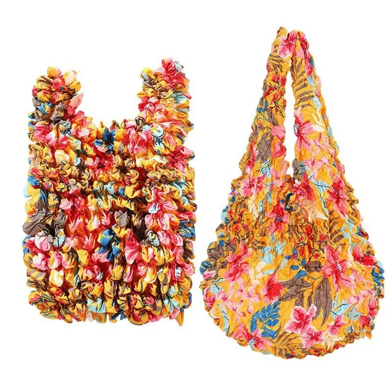 Pleated Foldable Shopping Bag – Large Capacity Stretch Handbag