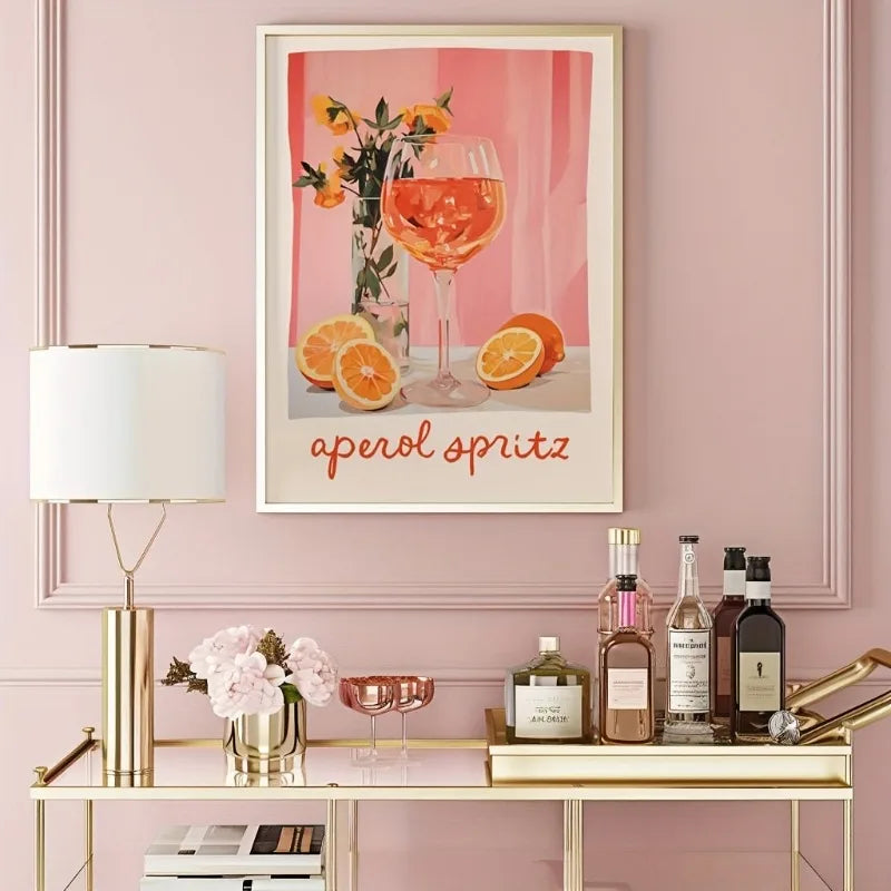 1pc Unframed Aperol Spritz Cocktail Poster, Modern Art Deco Style, Vintage Trendy Bar Cart Print, Painted Canvas Wall Art Peaceful Pleasures Health and Wellness
