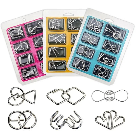 8-Piece Metal Interlocking Rings Brain Teaser Puzzle IQ Set Metal Brain Teaser Puzzle Peaceful Pleasures Health and Wellness