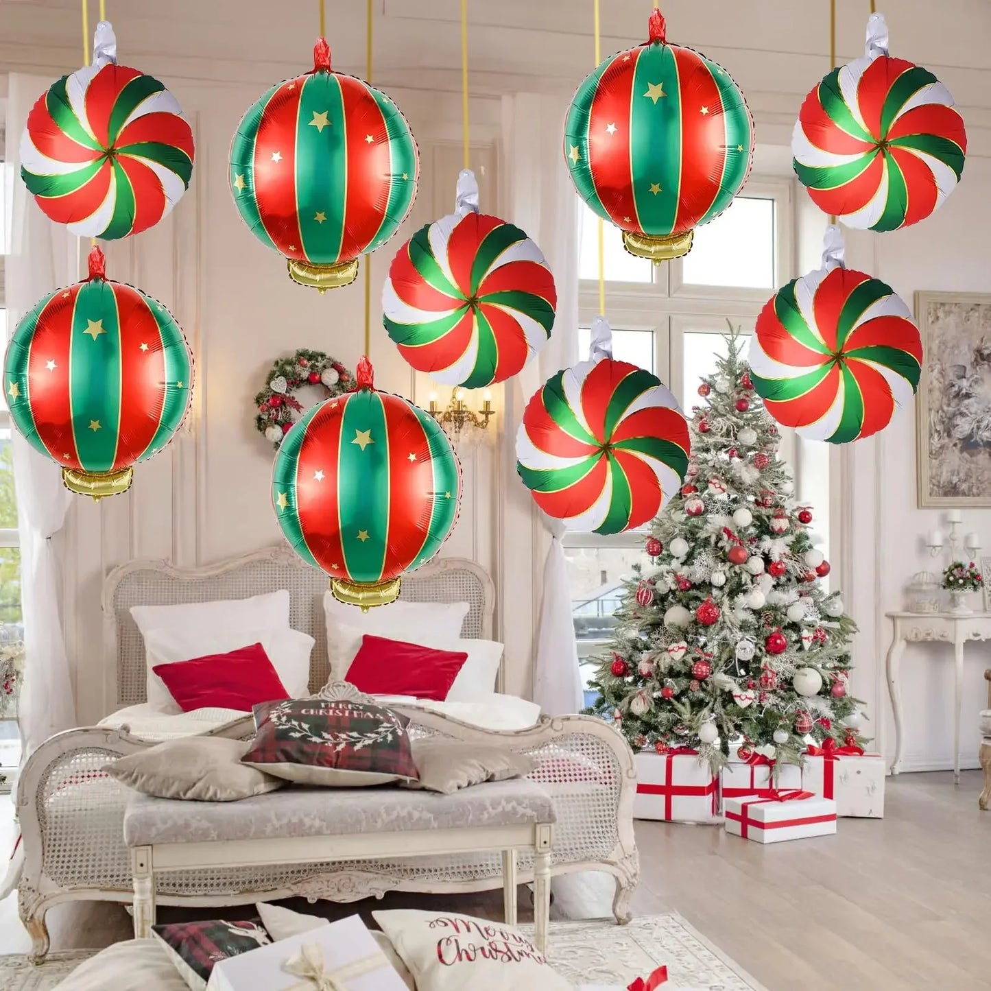 9-Piece Christmas Lollipop Foil Balloon Set | Xmas Party Decor