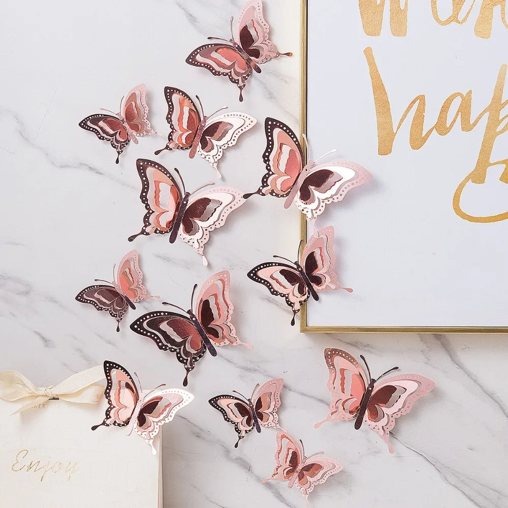12pcs New 3D Butterfly Wall Stickers Self Adhesive Hollow Butterfly Butterfly Wallpaper DIY Decal Festival Decoration Peaceful Pleasures Health and Wellness