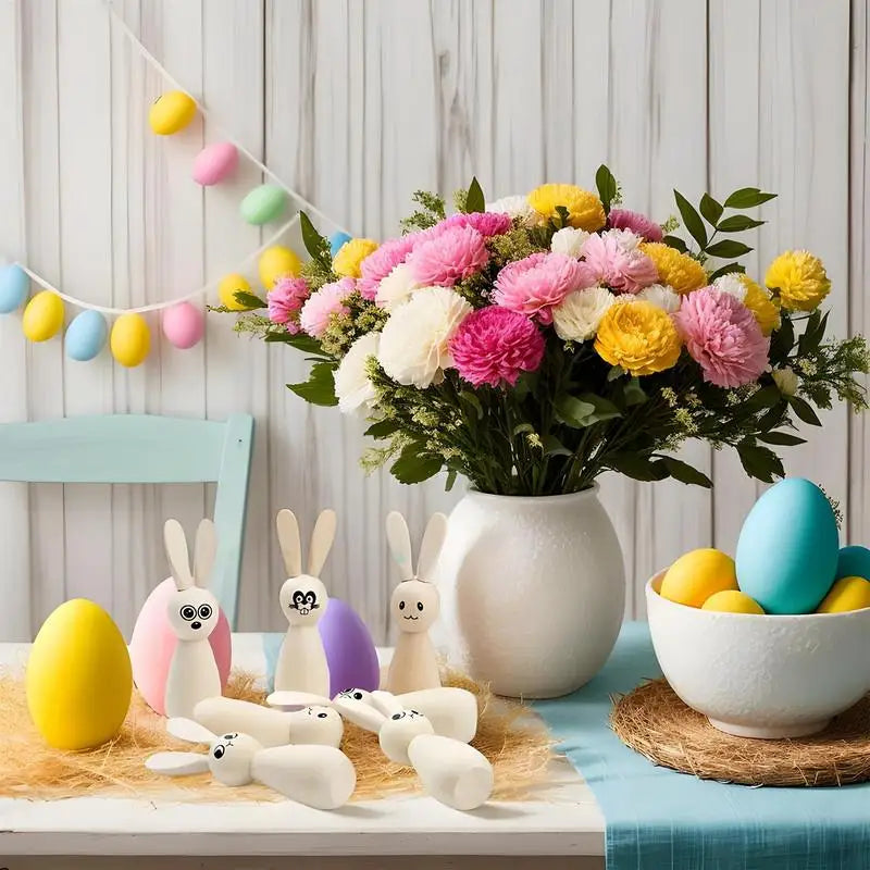 Unfinished Wooden Bunny Peg Dolls Set of 8 | Blank Easter Figurines