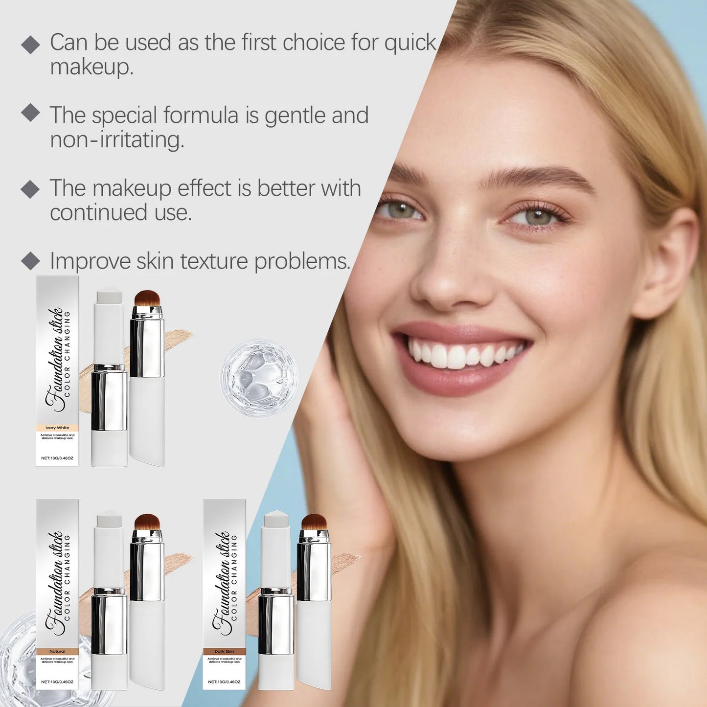 2-in-1 Foundation & Concealer Stick with Brush – 3 Shades