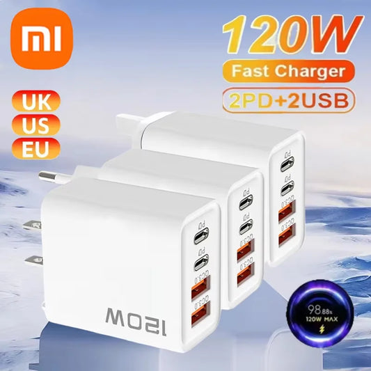 120W 4-Port USB-C Fast Charger – iPhone, Samsung & More USB Wall Charger Oasis Select white EU