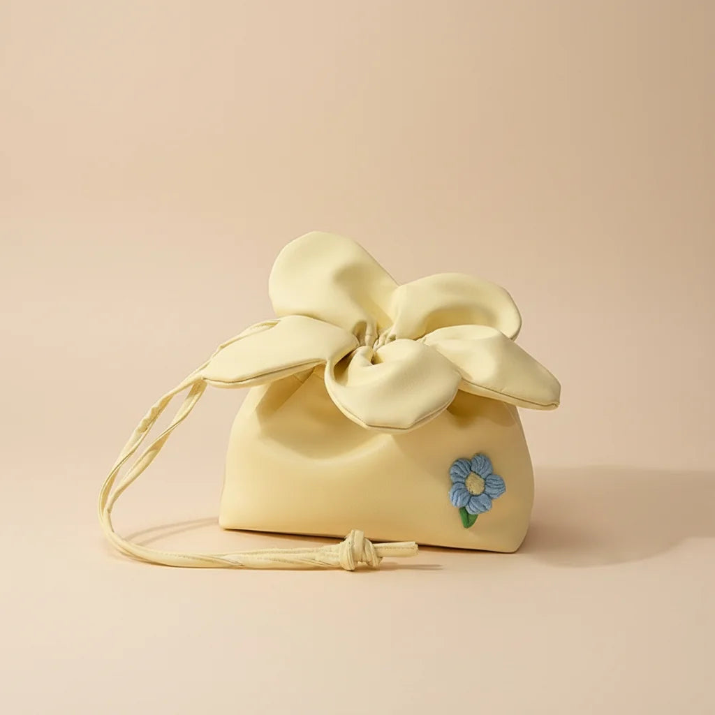 Flower Print Drawstring Bucket Bag Double-Sided Large Capacity Shoulder Crossbody Bag for Commuting and Daily Use Peaceful Pleasures Health and Wellness