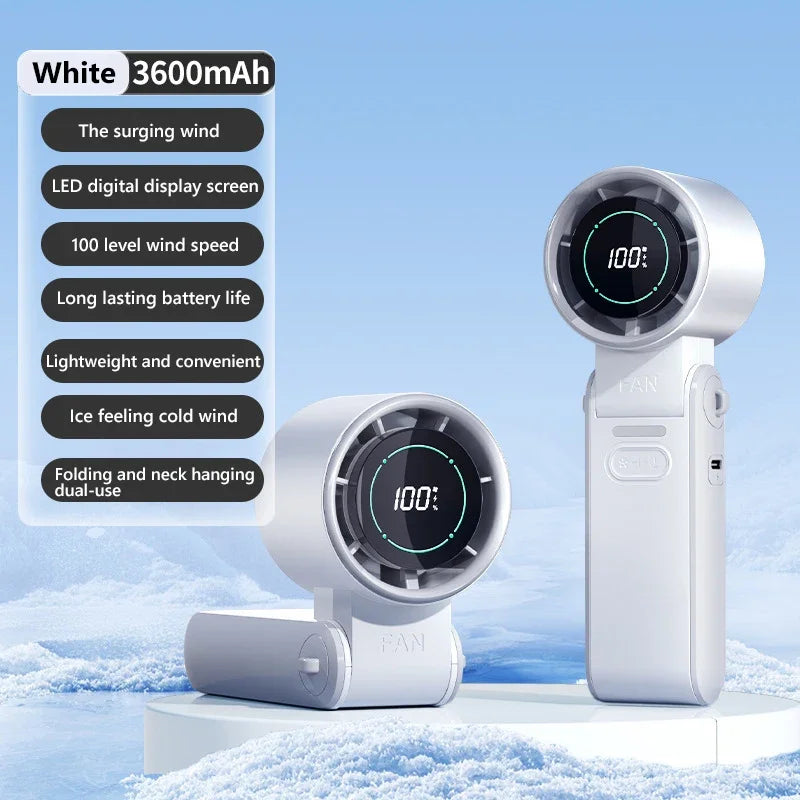 Lenovo Air Cooling Turbo Fan Mini Handheld Foldable USB Rechargeable 3600mAh 100 Wind Speeds Adjustable Outdoor With Lanyard Peaceful Pleasures Health and Wellness White NO ICE