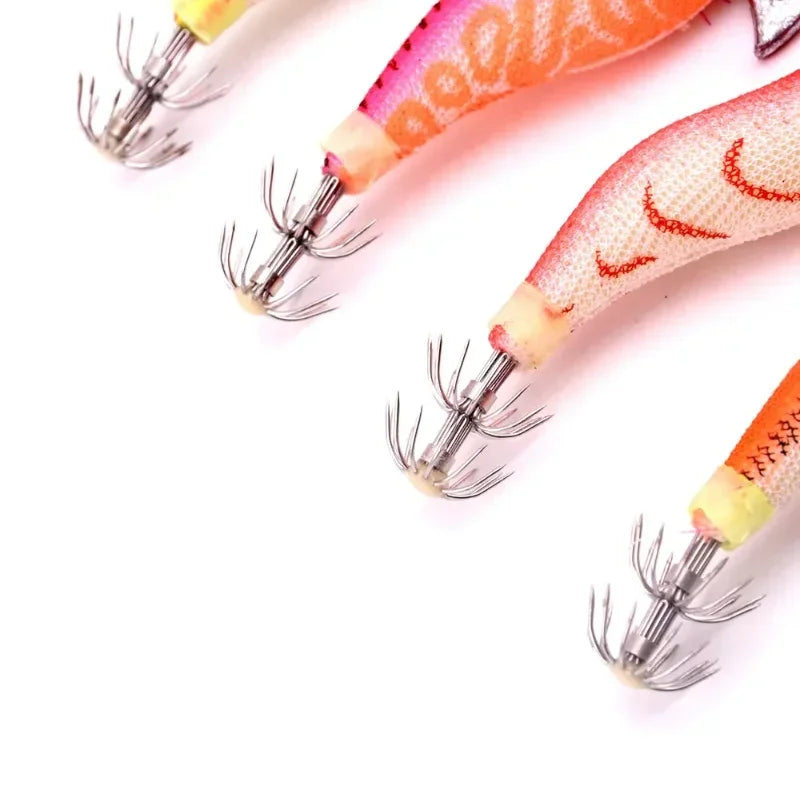 Squid Jig Shrimp Fishing Lures, 4PCS 8.5CM 7.3G Wood Prawn Baits with Hooks Angling Tackle Peaceful Pleasures Health and Wellness