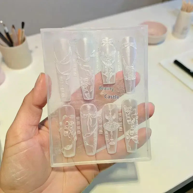 3D Silicone DIY Nail Art Decoration Mold - Ribbon Bow Ballet Shoes Design, Translucent Carving Template Tool Peaceful Pleasures Health and Wellness