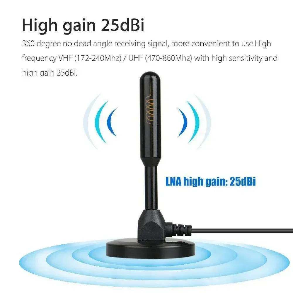 HD Digital TV Antenna Amplified 200 Mile VHF UHF DVB-T2 DAB