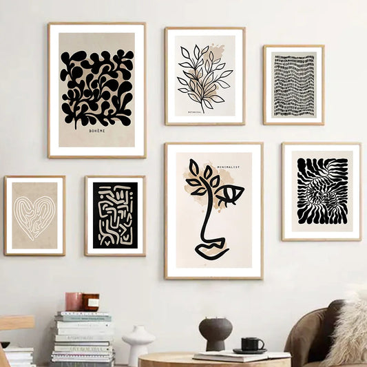 1pc frameless Canvas painting Abstract Boho Leaves Lines Face Heart Sun Posters And Prints Canvas Painting Nordic Wall Art Pi Peaceful Pleasures Health and Wellness