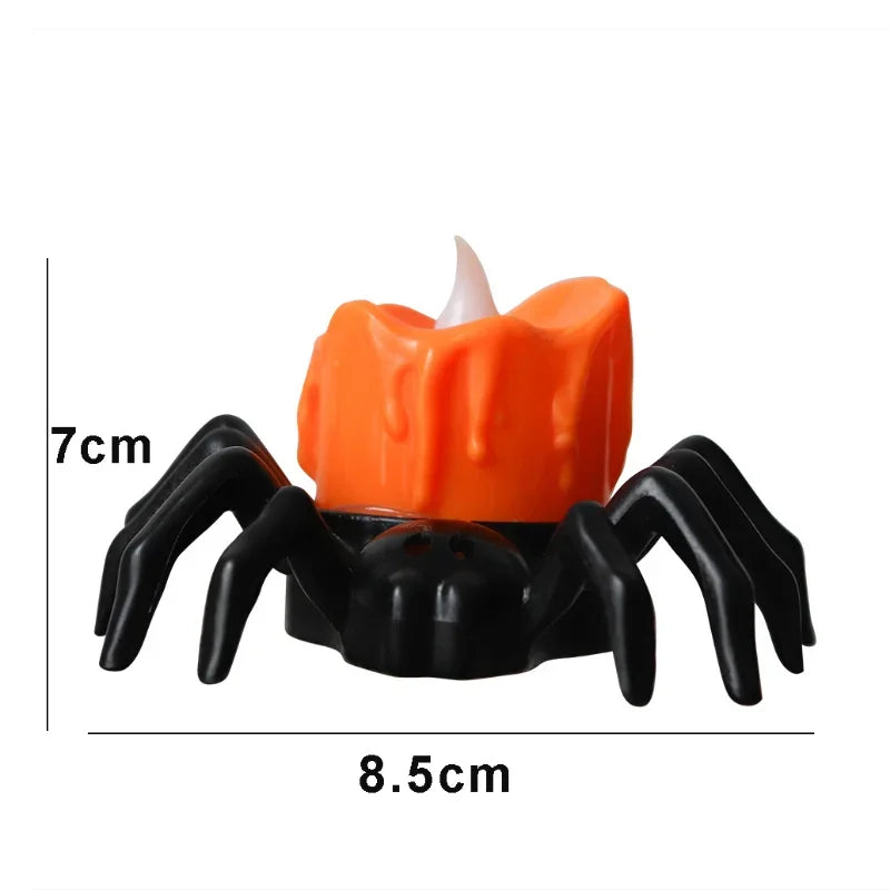 Halloween Pumpkin LED Candle & Spider Night Light Ornament Set