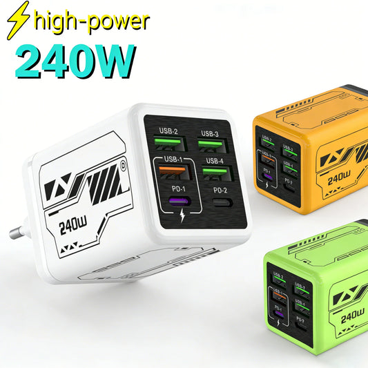 240W 6-Port USB-C PD Wall Charger | Quick Charge 3.0 Multi-Port Wall Charger Peaceful Pleasures Health and Wellness