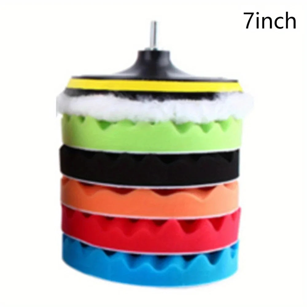 8-Pc Car Polishing Pad Set 3/5/7" Buffing Waxing Sponge Wool