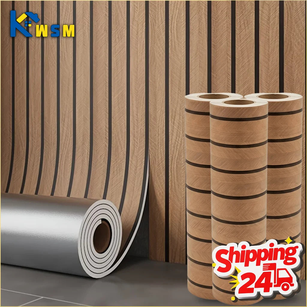 Peel & Stick Wallpaper Brown Grid Faux Plaid Waterproof PVC