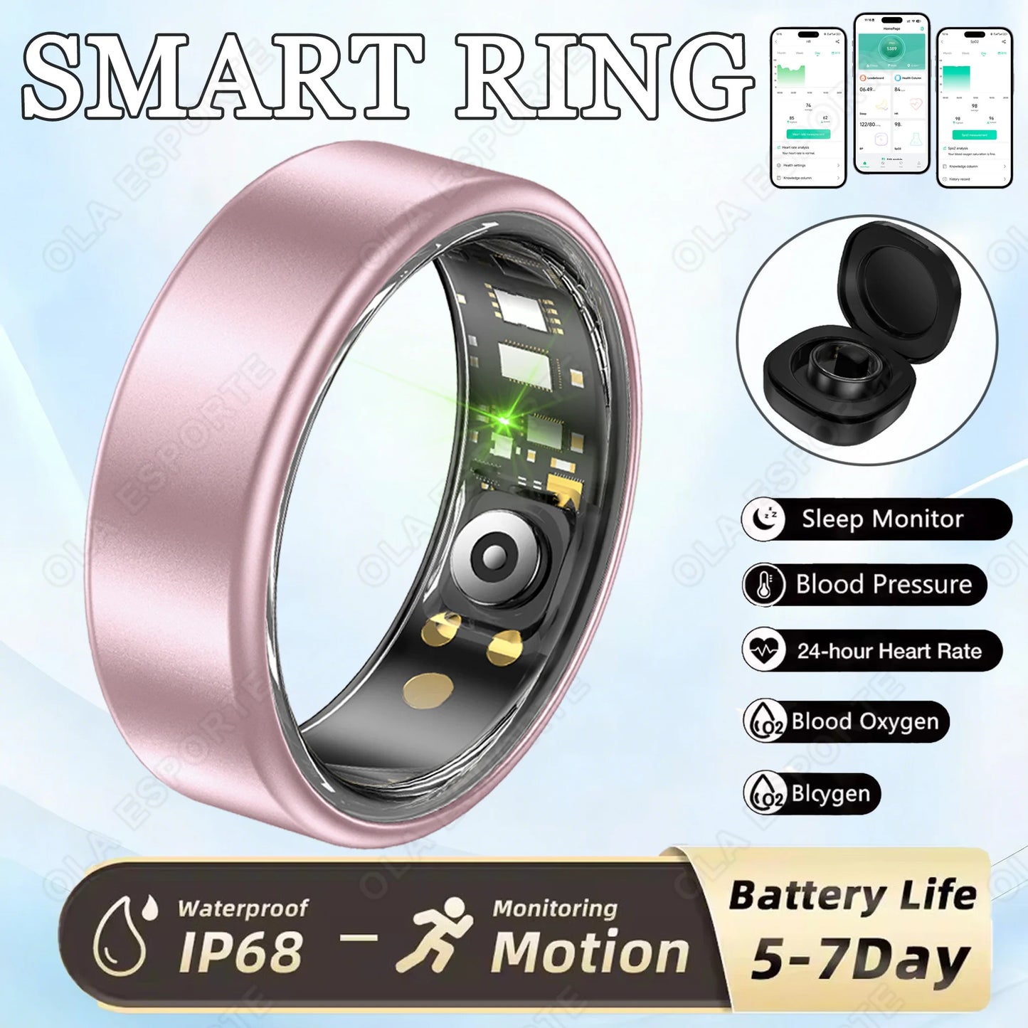 New R09 Smart Ring Men Women with Charging Case,Heart Rate Blood Oxygen,Skin Temperature Monitor,5ATM Waterproof For Android iOS Peaceful Pleasures Health and Wellness