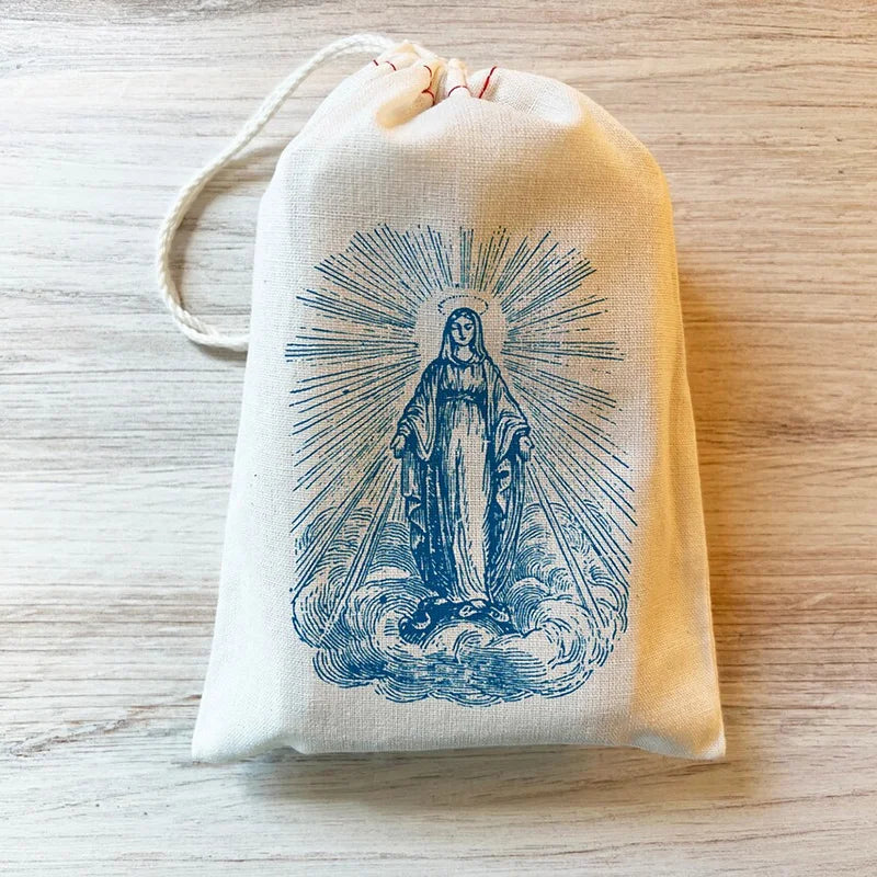 5-Pack Catholic Rosary Drawstring Bags – Jesus & Virgin Mary