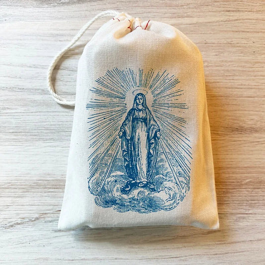 5-Pack Catholic Rosary Drawstring Bags – Jesus & Virgin Mary Religious Gift Bags Peaceful Pleasures Health and Wellness