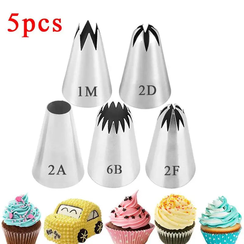 5-Piece Large Stainless Steel Cake Piping Tips Set