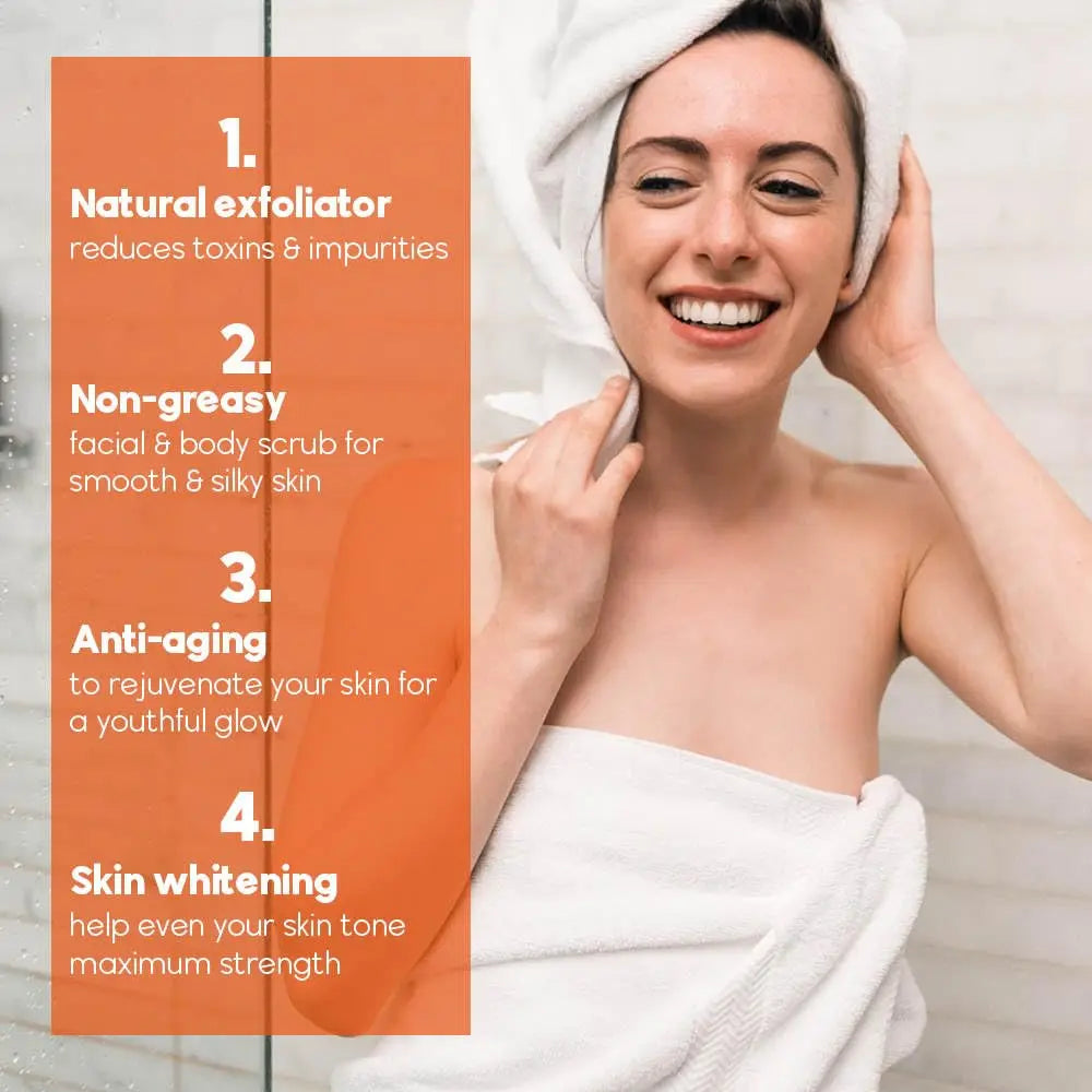 Vitamin C Kojic acid Natural Exfoliating Salt Body &Face Scrub Brightens and Softens Skin Deep Cleaning Anti Oxidative Skin Tone Peaceful Pleasures Health and Wellness