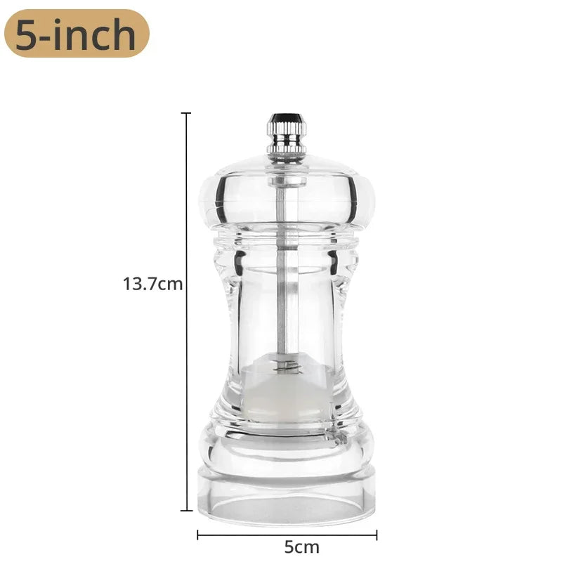 Acrylic Combo Pepper Mill & Salt Shaker | Adjustable Ceramic Grinder, Clear Transparent Body