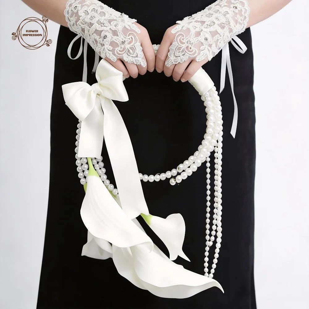 White Faux Calla Lily Bridal Hoop Bouquet | Wedding Decor
